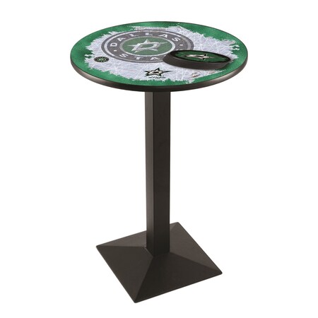 Holland Bar Stool Co 36" Blk Wrinkle Dallas Stars Pub Table, 28" dia. Top L217B3628DalSta-D2